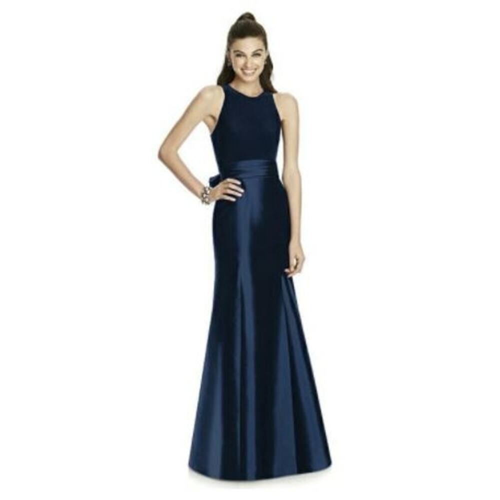 Alfred Sung Fit Flare Maxi Dress Sleeveless Crew Neck Zip Back Black SZ 4 NWT